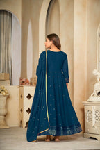 Jyoti Fashion Women's Rama Georgette Embroidered Anarkali Kurta Pant Set With Dupatta | Grocsy
