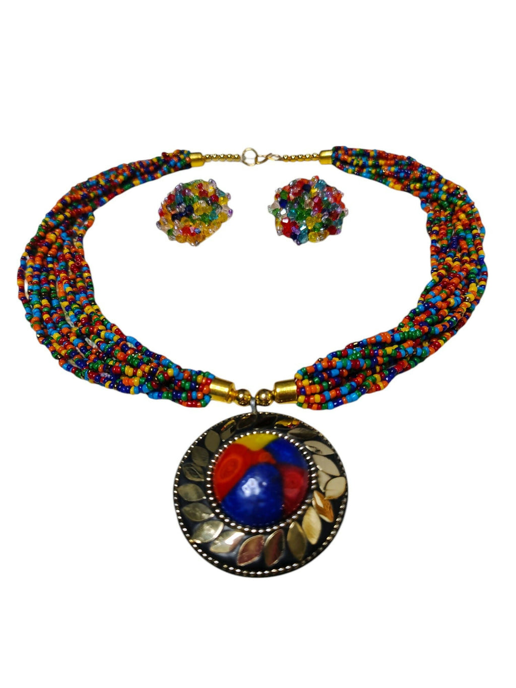 Inhanns All-Day Statement Beaded Necklace Set - Multi Colour | Grocsy