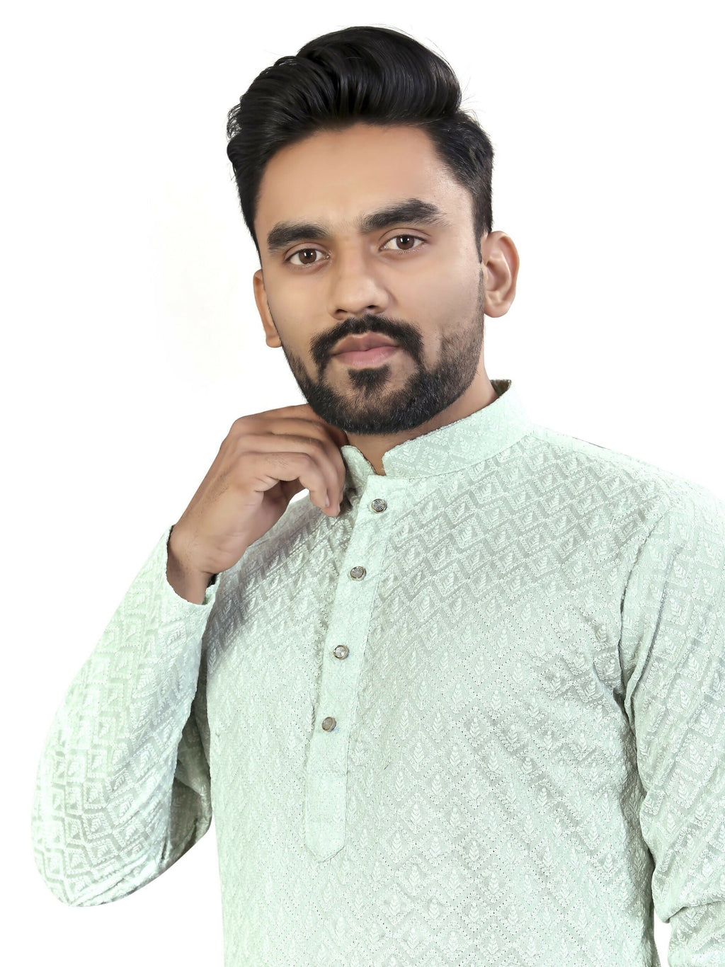 Anaita Sky_Blue Lucknowi Work Silk Straight Kurta | Grocsy