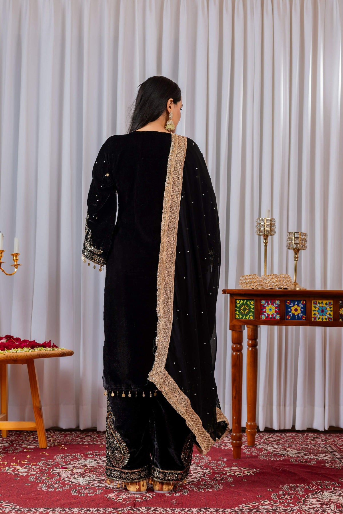 Teeya Creation Black Color Velvet Silk Embroidery Work Party Wear Suit | Grocsy