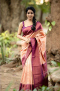 DEIANA'S Beautiful Designer Golden zari Soft Lichi Silk Saree - Peach | Grocsy