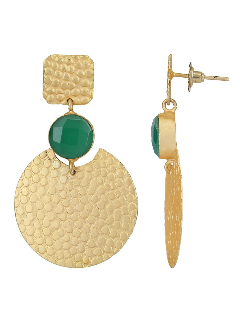 Joban Fashion Women Round Shape Green Stone Matte Gold Earrings | Grocsy