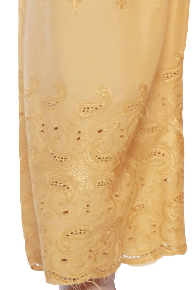 Mominos Fashion Reyon Cotton Dark Golden Embroidery Chikan Palazzo | Grocsy