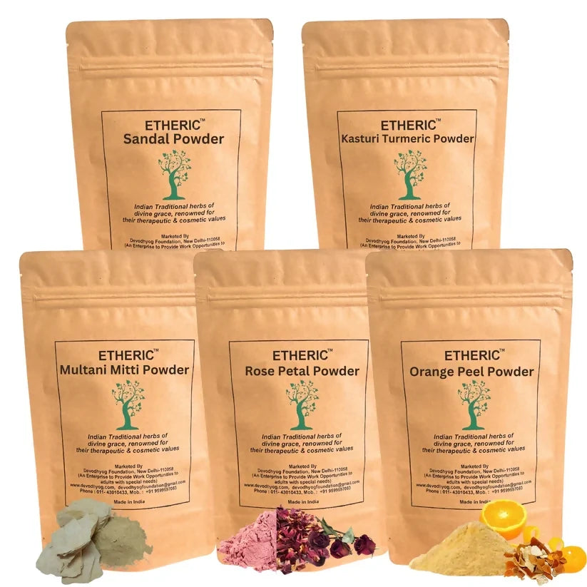 Etheric Face Pack Combo – Sandal, Rose, Orange Peel & Kasturi Turmeric Mask | Grocsy