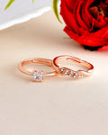 VOJ Stainless Steel Cubic Zirconia Rose Gold-Polished Adjustable Ring Set for Couple | Grocsy