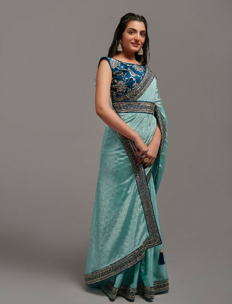 PR Fashion Sky Chinon Embroidery Lace Saree | Grocsy