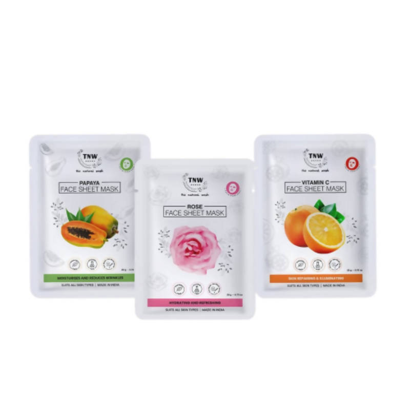 The Natural Wash Rose, Papaya, and Vitamin C Face Sheet Masks Combo Pack | Grocsy