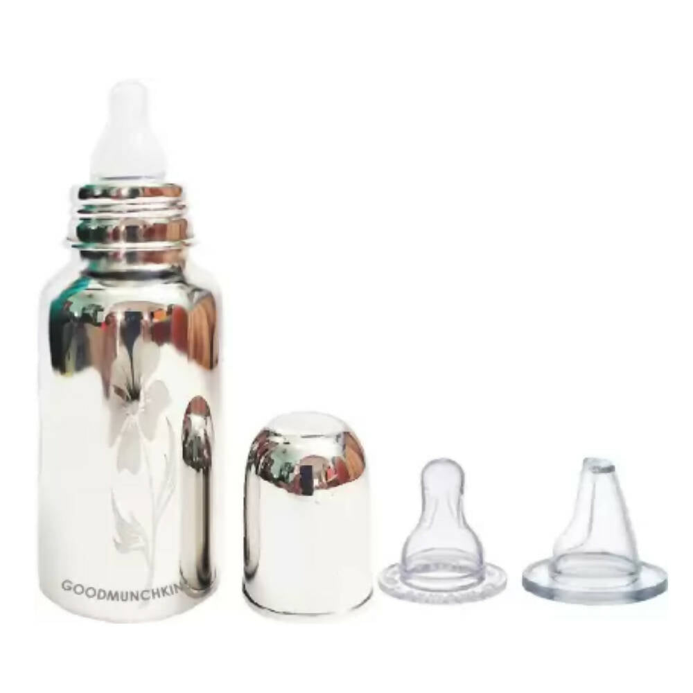 Goodmunchkins Stainless Steel Feeding Bottle 304 Grade Steel, Jointless, BPA Free, Rustfree Bottle with 2 Anti Colic Silicone Nipple For Kids | Grocsy