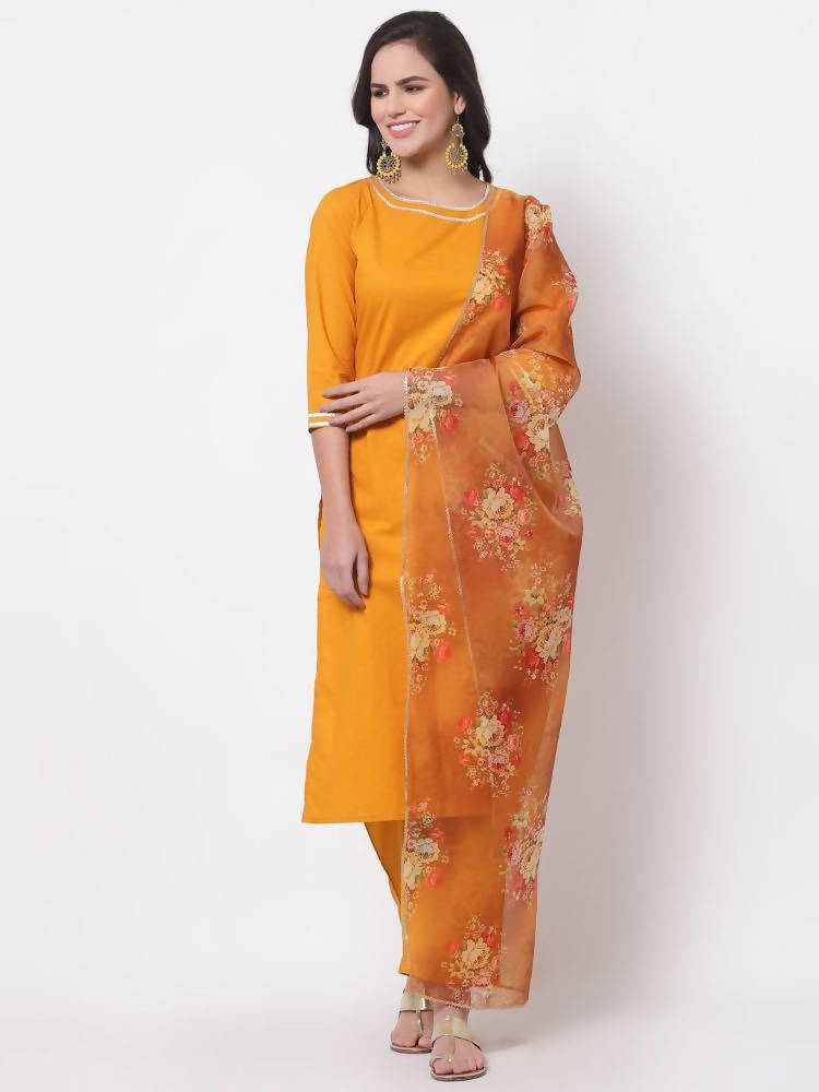 Myshka Trendy Women's Cotton 3/4 Sleeve Round Neck Casual Kurta Pant Dupatta Set | Grocsy