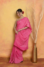 Very Much Indian Handblock Printed Cotton Saree With Natural Dyes - Pink | Grocsy