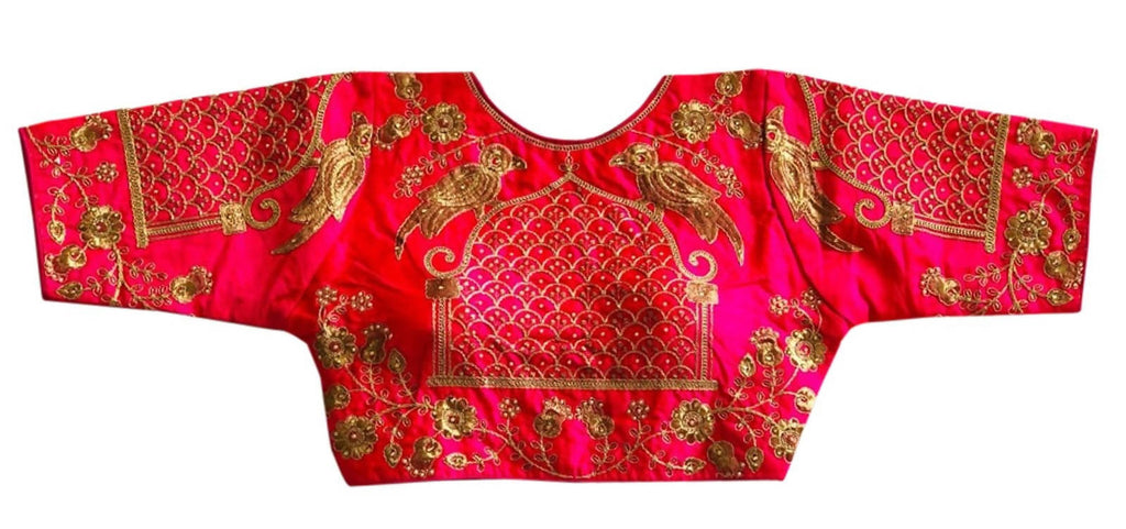 Vamika Beautiful Pink Banglori Silk Embroidery Blouse | Grocsy