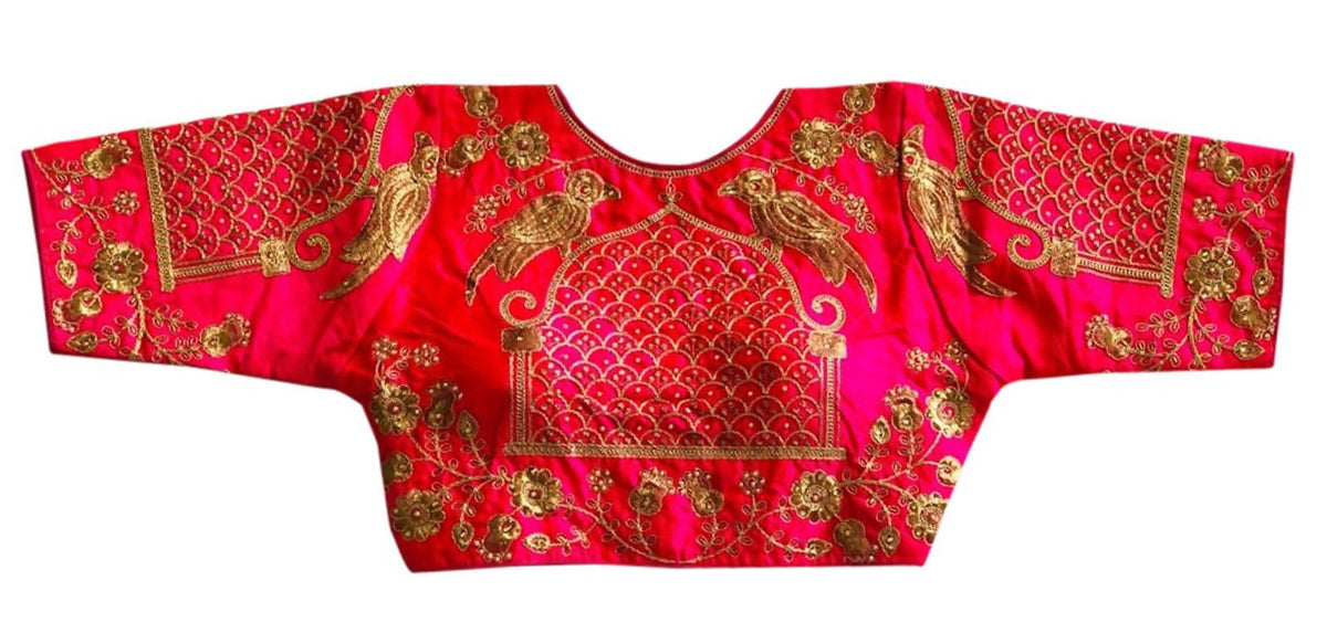 Vamika Beautiful Pink Banglori Silk Embroidery Blouse | Grocsy