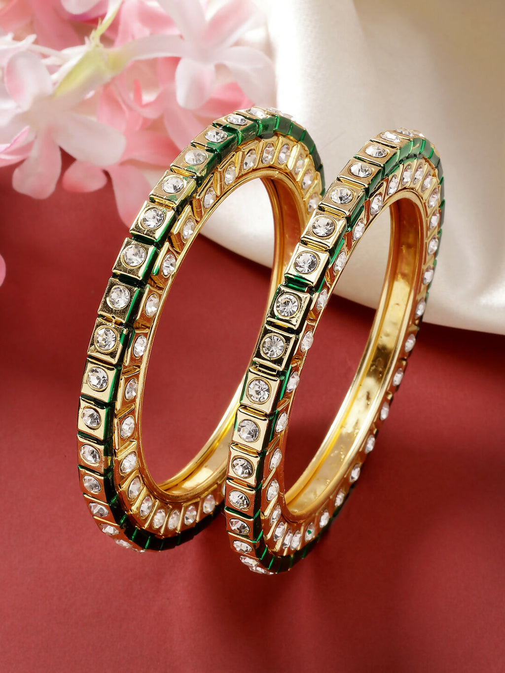NVR Women's Set Of 2 Gold-Polished Kundan-Studded Bangles