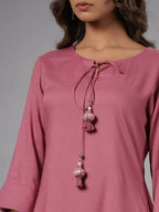 Juniper Women Mauve Rayon Solid Asymmetric Kurta | Grocsy