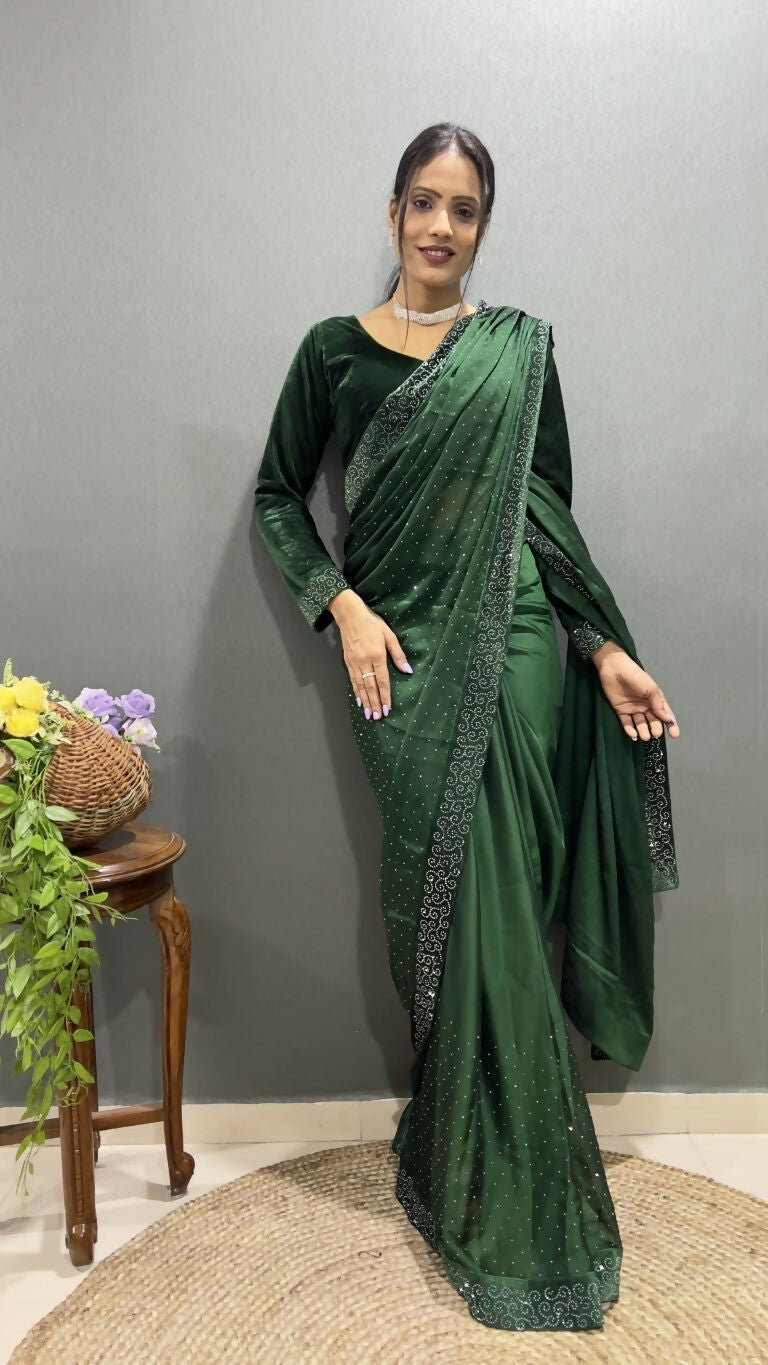 Vastranavya Green Rangoli Silk Swarovski work Ready to Wear Saree | Grocsy