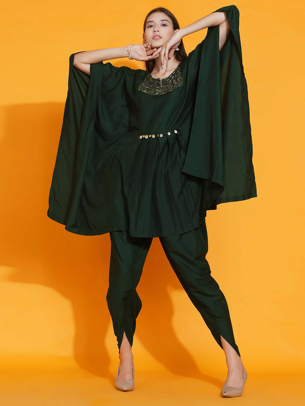 Women Republic Green Kaftan With Hand Embellishment And Dhoti Salwaar | Grocsy