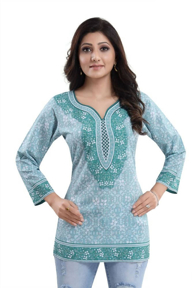 Snehal Creations Alluring Faux Crepe Printed Short Kurti Tunic Top | Grocsy