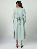 Manet Three Fourth Maternity Dress Striped With Concealed Zipper Nursing Access - Pista Green | Grocsy