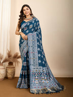 Teal Blue Soft Silk Woven Meenakari Designer Saree - Vedanti | Grocsy