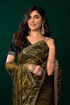 Joban Fashion Mehandi Green Net Party Wear Sarees | Grocsy