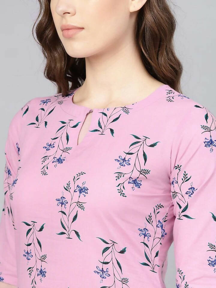 Vamika Printed Cotton Pink Party Wear/Casual Wear Women's Kurta Set/Suit | Grocsy