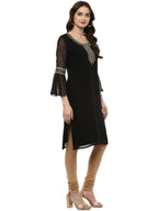 Ahalyaa Women's Black Georgette Glitter Print Kurta | Grocsy