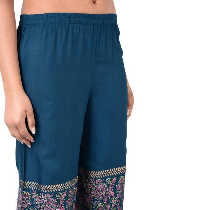 Aniyah Latest Rayon Block Print Flared Palazzo In Blue (AN-161K) | Grocsy