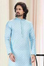 Raivat Ethnic Cotton Thread Work Kurta Pajama In Sky Blue Colour | Grocsy