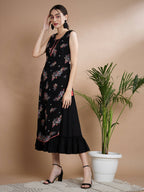 Myshka Women's Black Floral Printed Gown Dress | Grocsy