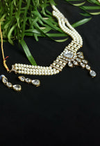 Mominos Fashion Johar Kamal Gold-Polished Brass Finish Kundan/Stone Choker For Women (White) | Grocsy