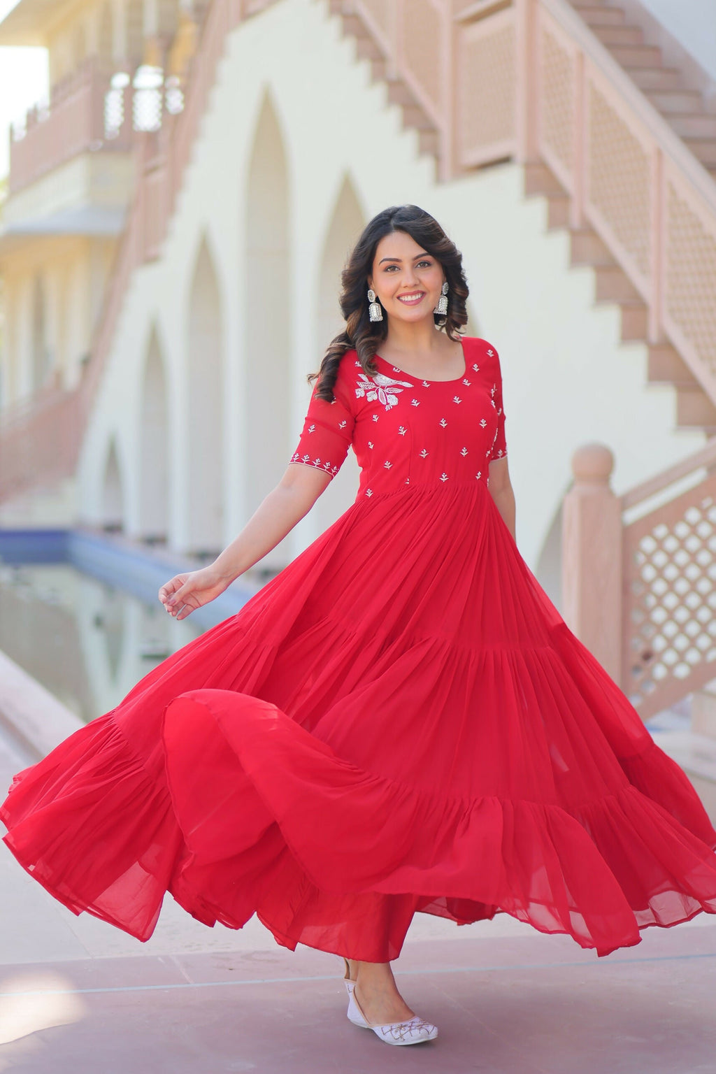 Joban Fashion Red Georgette Sequence Embroidery Work Gown | Grocsy