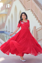 Joban Fashion Red Georgette Sequence Embroidery Work Gown | Grocsy