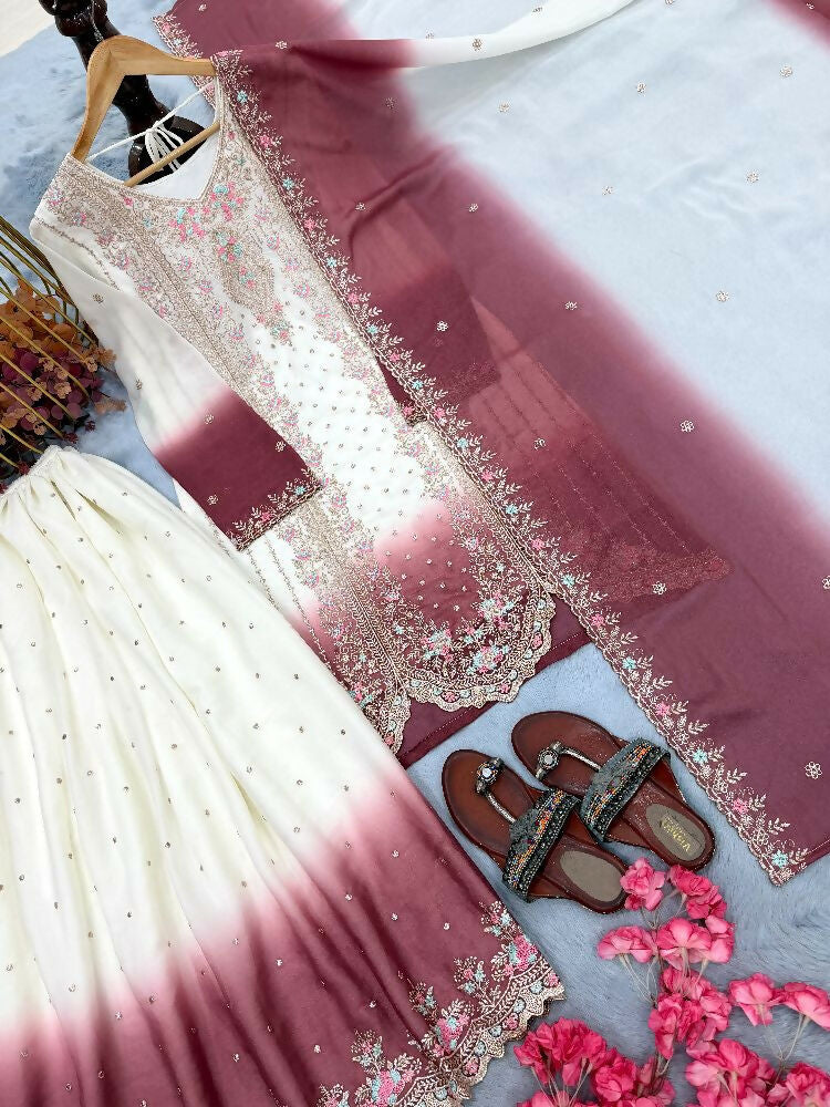 Teeya Creation New Trending Heavy Dual Tone Peding Star Georgette Pink Kurta Set | Grocsy
