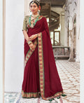 Maroon Vichitra Solid Saree With Unstitched Blouse Piece - Juhi | Grocsy