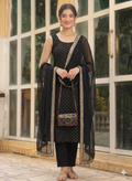 Teeya Creation Womens New Elegant Black Embroidered Kurti with Matching Bottom Set | Grocsy