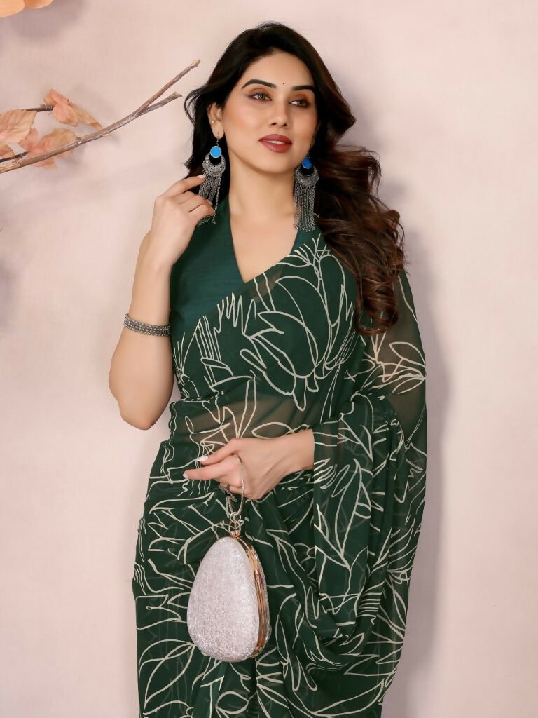 Partywear Designer Georgette Green Fancy Saree - Durga | Grocsy