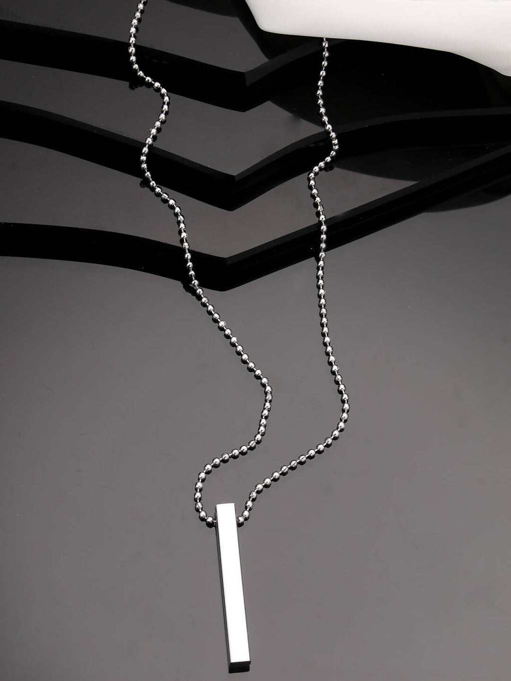 NVR Men's Silver Rhodium Plated Bar Pendant & Chain | Grocsy