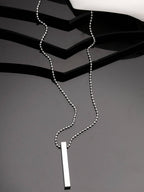 NVR Men's Silver Rhodium Plated Bar Pendant & Chain | Grocsy