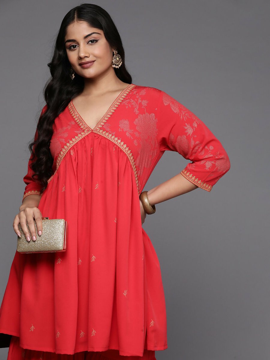 Ahalyaa Women's Traditional Wear Co-ords - Red | Grocsy