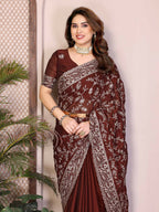 Teeya Creation New Trendy Stylish Party Wear Silk Saree-Brown | Grocsy