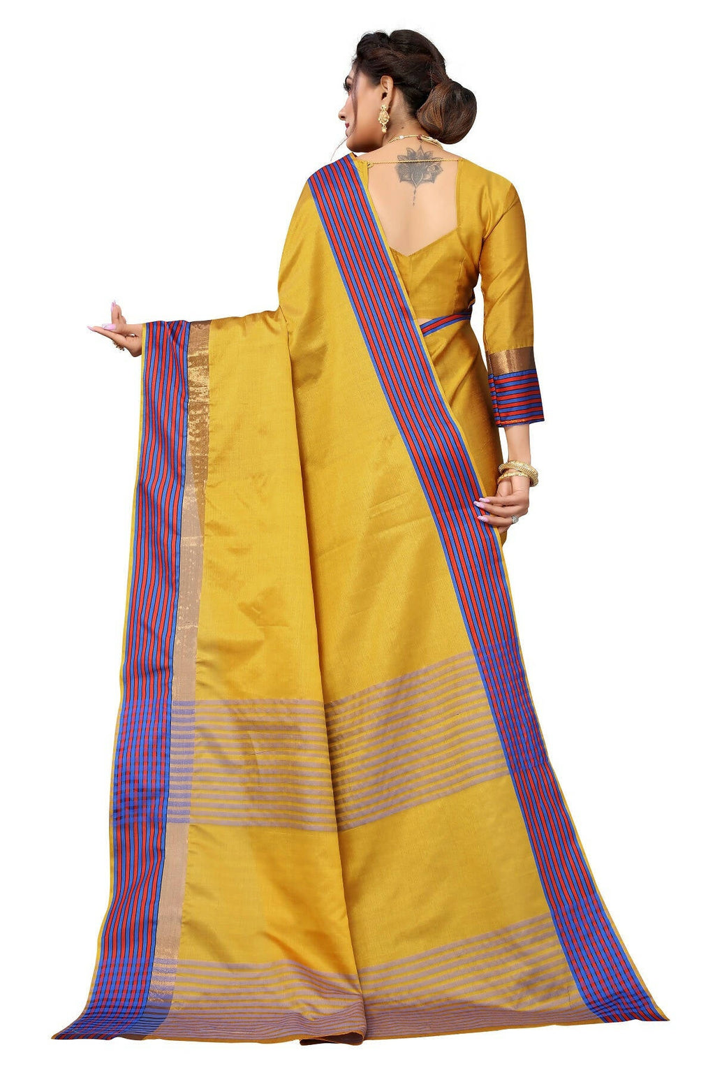 Vamika Ethnic Fire Mustard Cotton Silk Saree | Grocsy