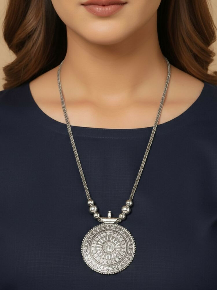NVR Women Round Mandaliya Silver Plated Necklace | Grocsy