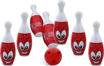Kipa Proudly Made in India Big Size Plastic Bowling Set 6 pins 2 Balls Large Bowling Toy for Kids Multi Color with Smart Chain Carry Case | Grocsy