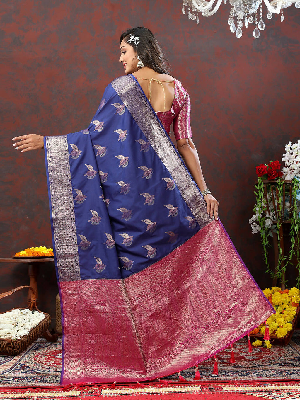 Lorenvalley Fashion Navyblue Soft Silk Woven Design Zari Weaving Saree | Grocsy