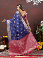 Lorenvalley Fashion Navyblue Soft Silk Woven Design Zari Weaving Saree | Grocsy