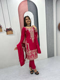 Teeya Creation Womens New Wedding Wear Heavy Embroidery Thread Work Pink Kurta Set | Grocsy