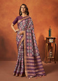 Purple Rangkat and Crepe Silk Aztec Saree With Unstitched Blouse Piece - Mohmanthan Royal Saachi | Grocsy