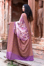 Joban Fashion Dark And Light Lilac Crepe Chiffon Pure Handloom Banarasi Silk Saree | Grocsy