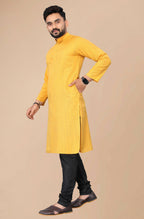 Men's Mustard Striped Cotton Kurta - Mahotsav | Grocsy