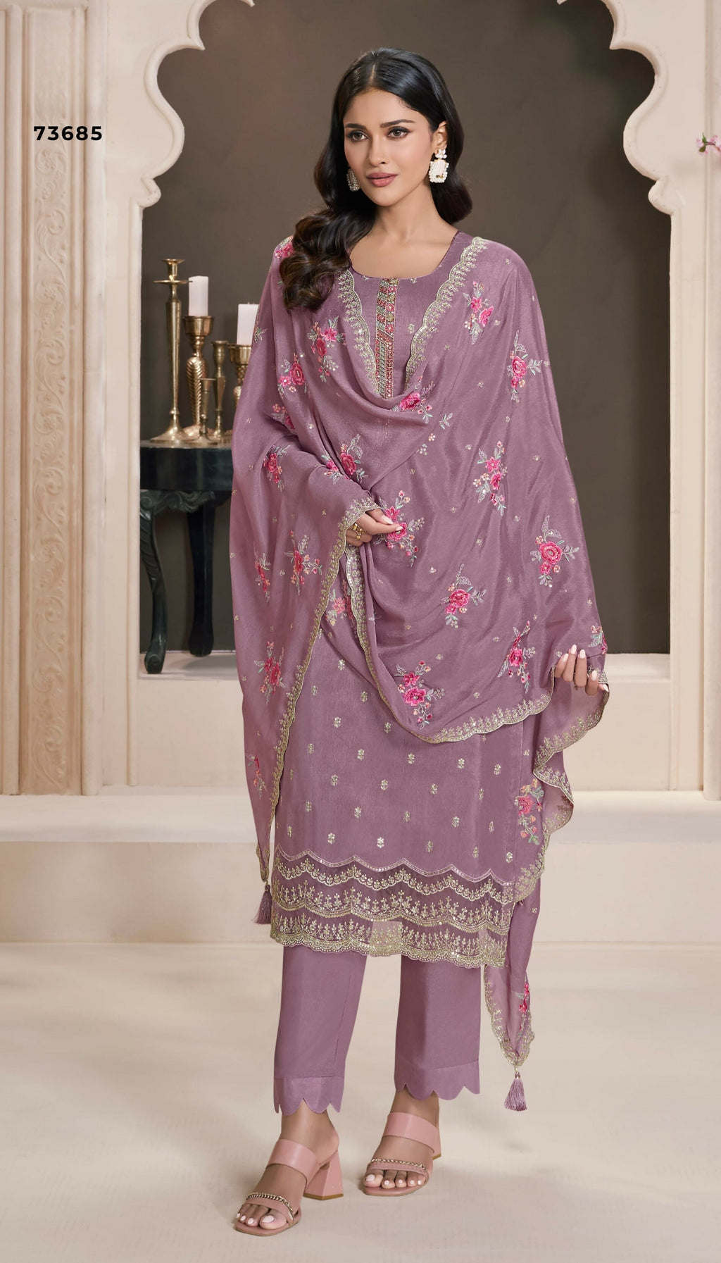 Anaita Purple Silk Embroidered Stitched Salwar Suit | Grocsy
